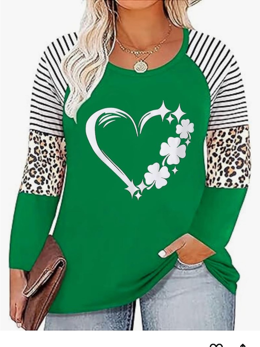 Green Heart & Clover Raglan Sleeve Women's Top